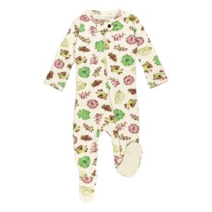 L'ovedbaby - Organic 2-Way Zipper Footie in Buttercream Succulents