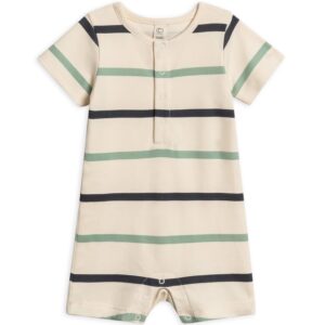 Colored Organics - Organic Mason Short Sleeve Romper - Aldo Stripe/Navy + Jade