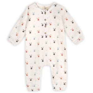 Viverano Organics - Mini Bunnies Long Sleeve Baby Jumpsuit  (Organic Muslin)
