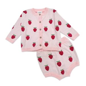 Viverano Organics - Strawberry Jacquard Knit Baby Cardigan & Bloomer SET