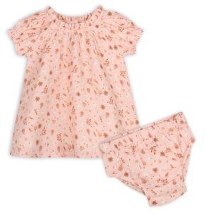 Viverano Organics - Pink Floral Puff Sleeve Baby Dress + Bloomer (Organic)