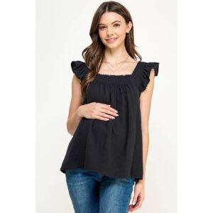 Hello Miz - Square Neck Maternity Babydoll Ruffled Top