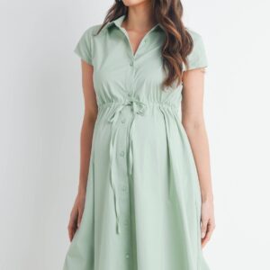 Hello Miz - Button Up Short Sleeve Maternity Shirt Dress