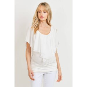 Hello Miz - Ruffled Cold Shoulder Scoop Neck Maternity Top