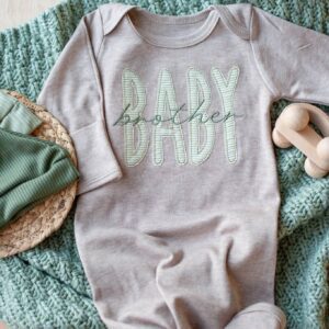 Wonderfully Made - Baby Boy Outfit | Mocha Knot Gown Green Baby Brother