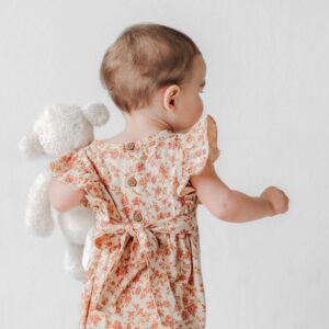 City Mouse Studio - Flutter Long Romper- Blush Floral