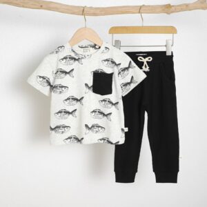 Almond Bud - The Lazy Fish Boy Set. Organic Cotton Boy Outfit