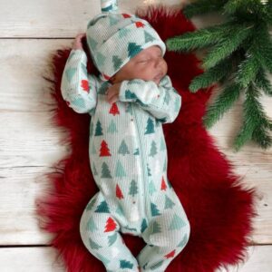 SpearmintLOVE - Organic Waffle Basic Zip Footie, Festive Firs