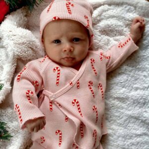 SpearmintLOVE - Organic Waffle Kimono & Pant Set, Pink Candy Cane