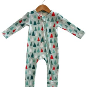 SpearmintLOVE - Organic Waffle Basic Zip Romper, Festive Firs
