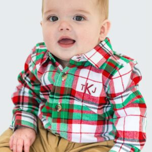 RuffleButts + RuggedButts - Baby Boys Dashing Dreams Plaid Long Sleeve Button Down Bodysuit