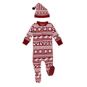L'ovedbaby - Holiday Thermal 2-Way Zipper Footie & Cap Set, Santa's Sleigh