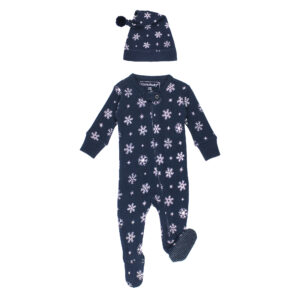 L'ovedbaby - Holiday Thermal 2-Way Zipper Footie & Cap Set, Snowy Night