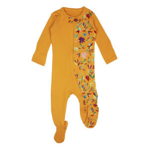 L'ovedbaby - Organic Embroidered Zippered Footie, Tangerine Floral
