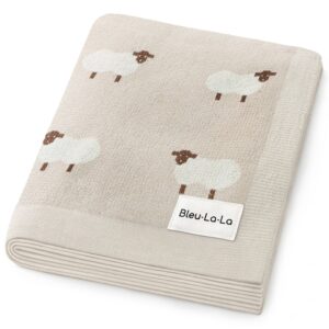 Bleu La La - 100% Luxury Cotton Receiving Swaddle Baby Blanket - Sheep