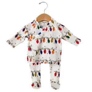 SpearmintLOVE - Organic Waffle Kimono & Pant Set, Christmas Lights