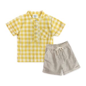 Viverano Organics - Aiden Gingham Baby Shirt + Linen shorts (Organic)