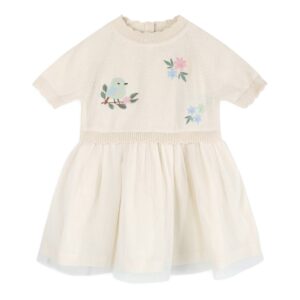 Viverano Organics - Bird Floral Embroidered Tutu Knit Baby Dress (Organic)