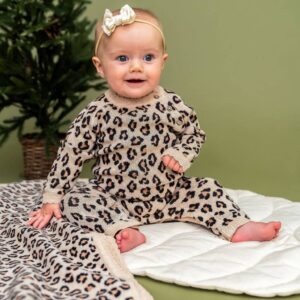Viverano Organics - Leopard Jacquard Knit Baby Jumpsuit (Organic Cotton)