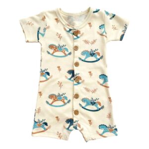 Cat & Dogma - Organic Cotton Short Sleeve Romper - Rocking Horse