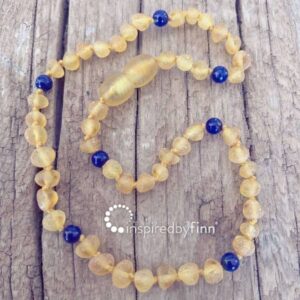 Inspired By Finn - Raw Baltic Amber Necklace + Lapis - Yellow | 12 – 15”