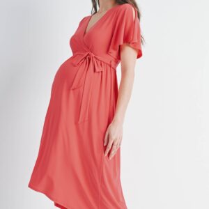 Hello Miz - Surplice Flutter Sleeve Maternity Nursing Dress