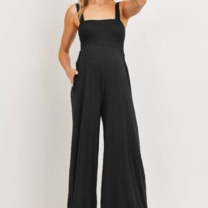 Hello Miz - Sleeveless Smocked Maternity Wide Leg Jumpsuit
